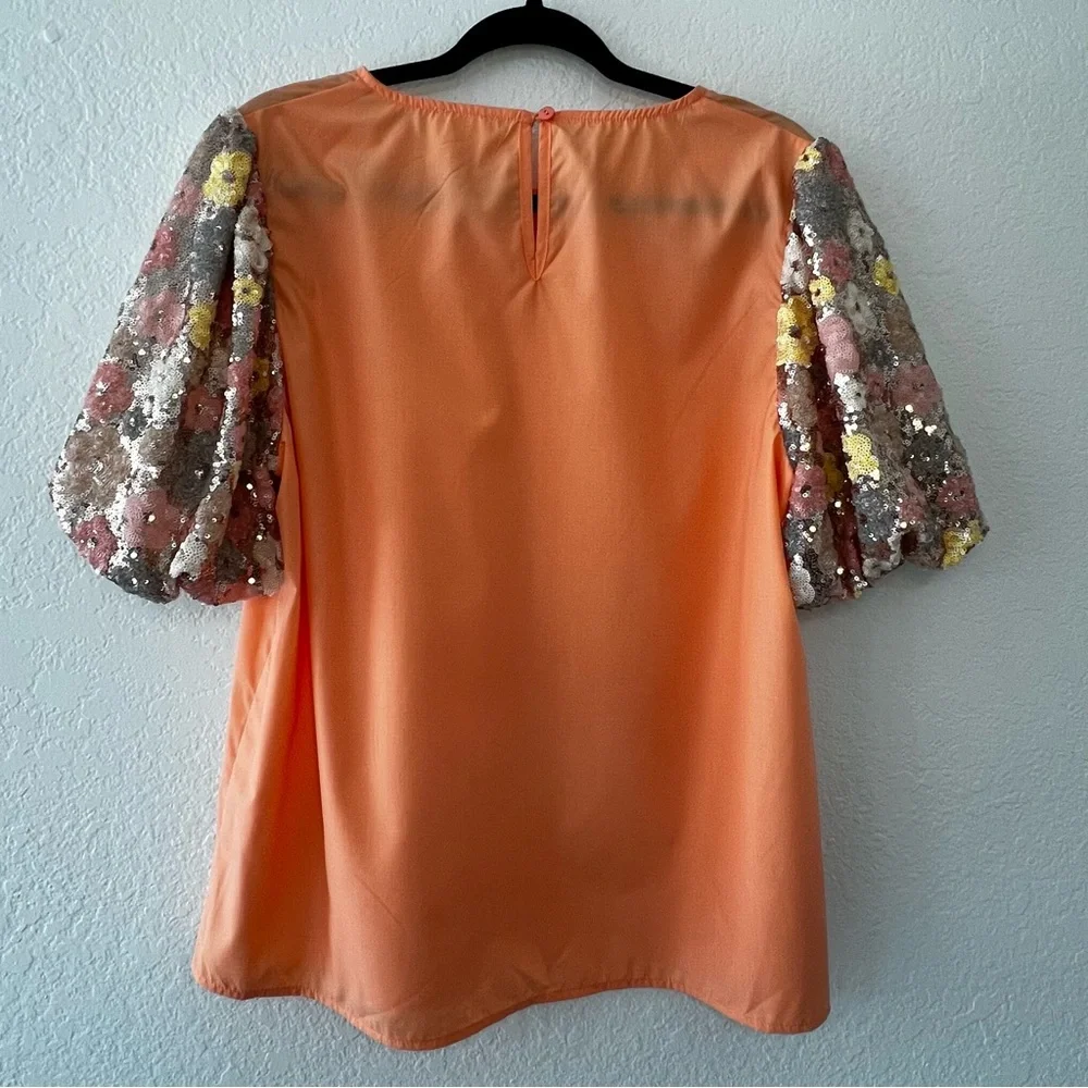 BiBi Halloween Orange Top with Sequin Sleeves - Picture 4 of 8